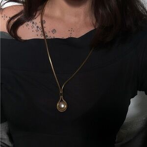 Vintage Gold Pearl Necklace | Modernist Jewelry | Artisan Necklace Statement